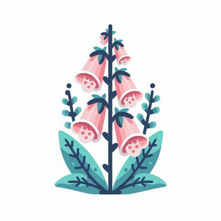 Digital Foxglove. Vector illustration in flat style isolated on white background.のイラスト素材