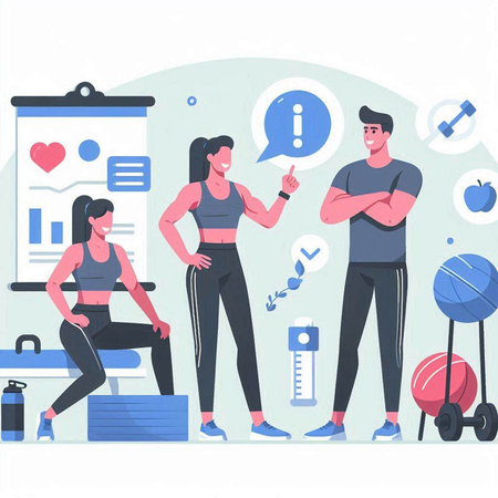 Vector illustration of a man and a woman in a fitness club.のイラスト素材
