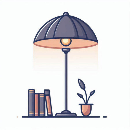 Lamp and books. Vector illustration in a flat style on a white background.のイラスト素材
