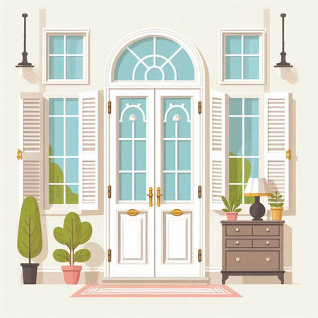 Vector illustration of a classic entrance to the house. Cartoon style.のイラスト素材