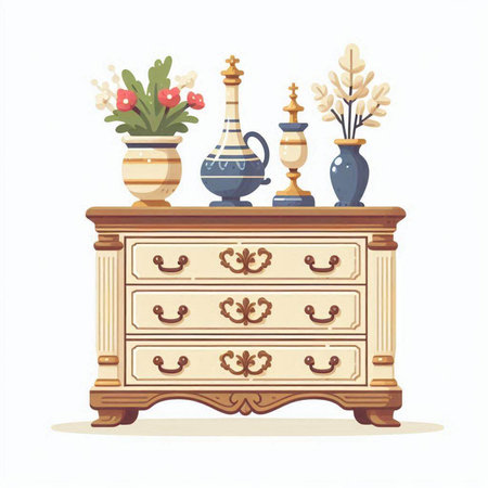 Cabinet with vases and vases. Vector illustration.のイラスト素材