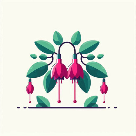Fuchsia flowers with leaves. Vector illustration in flat style.のイラスト素材