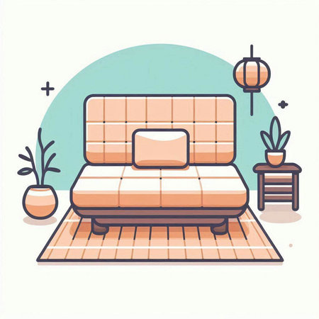 Sofa in the room. Vector illustration, flat design.のイラスト素材