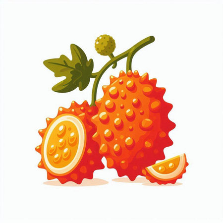Kiwano fruit isolated on white background. Cartoon vector illustration.のイラスト素材