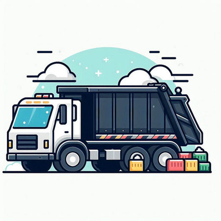 Garbage truck. Vector illustration on white background. Isolated.のイラスト素材