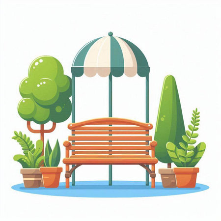 Wooden bench in the park. Vector illustration in cartoon style.のイラスト素材
