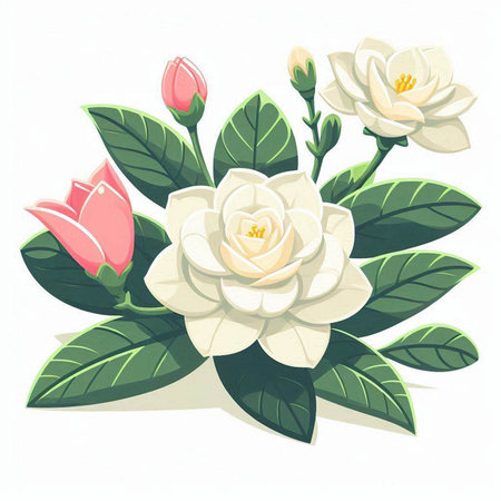 Jasmine flower isolated on white background. Hand drawn vector illustration.のイラスト素材