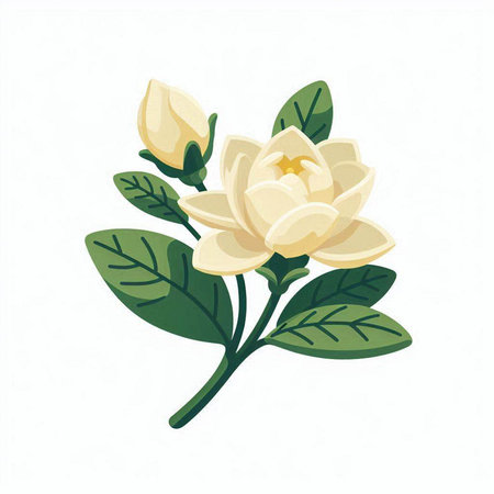 White magnolia flowers isolated on white background. Hand drawn vector illustration.のイラスト素材