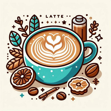 Coffee cup with latte art. Vector illustration for your designのイラスト素材