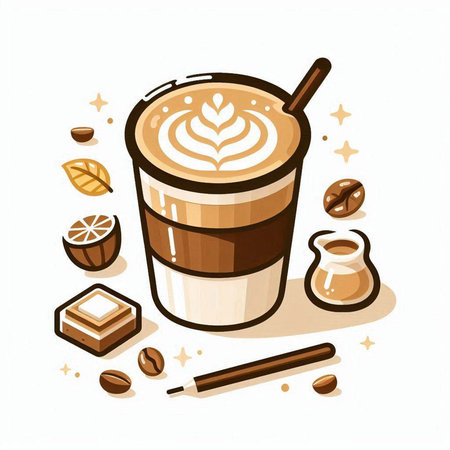 Coffee cup and coffee beans on white background. Vector illustration.のイラスト素材