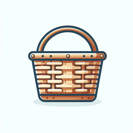 Wicker basket icon isolated on white background. Flat style vector illustration.のイラスト素材