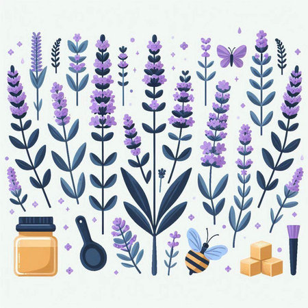 Vector set of lavender flowers, honey and beeswax.のイラスト素材