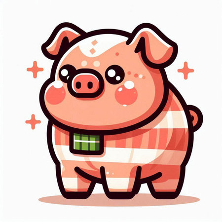 Cute pig in striped sweater isolated on white background. Vector illustration.のイラスト素材
