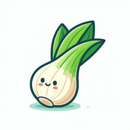 Illustration of a cute smiling onion vegetable on a white background.のイラスト素材