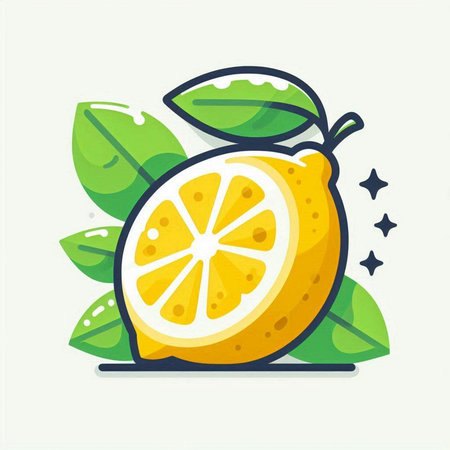 Lemon with green leaves on a white background. Vector illustration.のイラスト素材