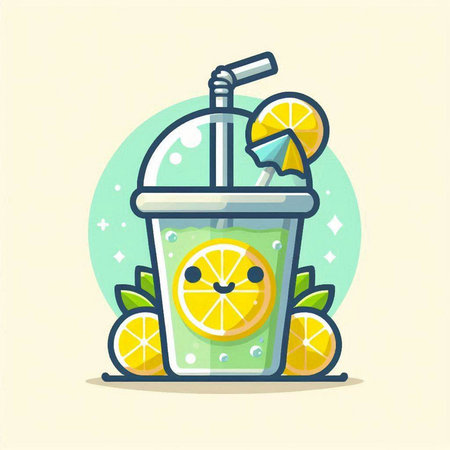 Lemonade in a glass with a straw. Vector illustration.のイラスト素材