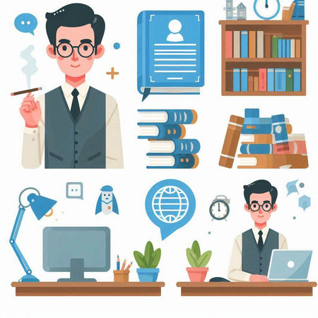 Businessman and office life. Vector illustration in a flat style.のイラスト素材