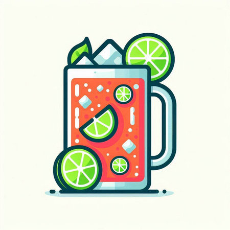 Cocktail with lime and ice. Vector illustration in flat style.のイラスト素材
