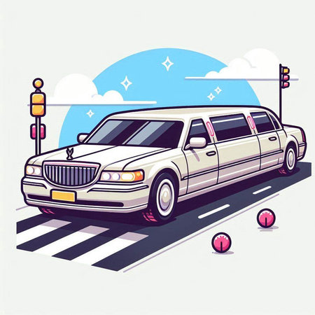 Illustration of limousine on the road, vector illustration.のイラスト素材