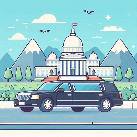 Illustration of the White House in Washington DC, USA. Vector illustrationのイラスト素材