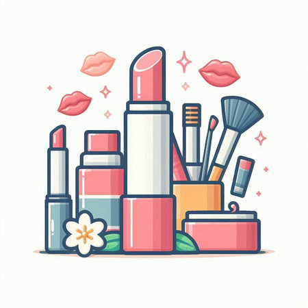 Lipstick and make-up products. Vector illustration in flat styleのイラスト素材
