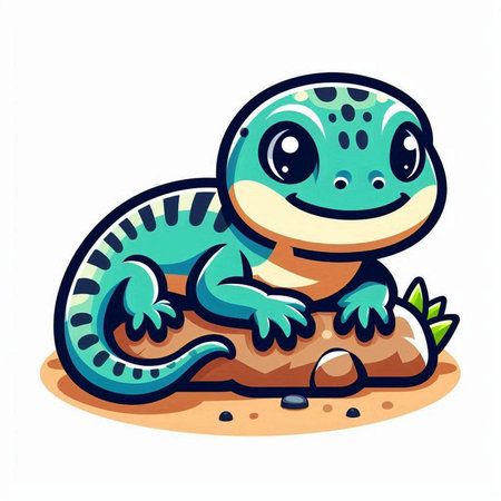 Cute little blue lizard sitting on the rock. Vector illustration.のイラスト素材