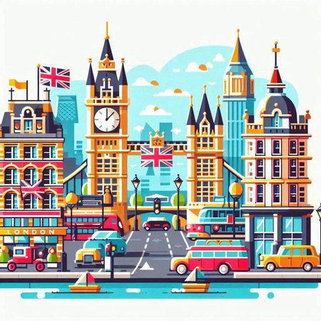 London, England, United Kingdom. Cityscape with famous buildings. Vector illustration.のイラスト素材
