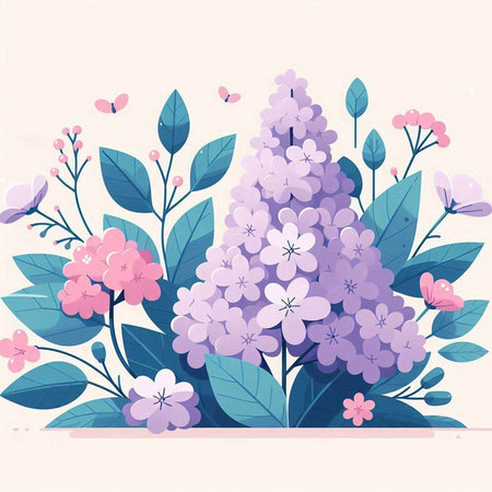 Beautiful floral background with pink and purple flowers. Vector illustration.のイラスト素材