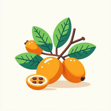 Loquat fruit with leaf on white background. Vector illustration.のイラスト素材