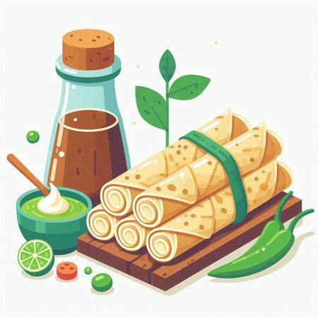 Illustration of a set of crepes and ingredients for cooking - vectorのイラスト素材