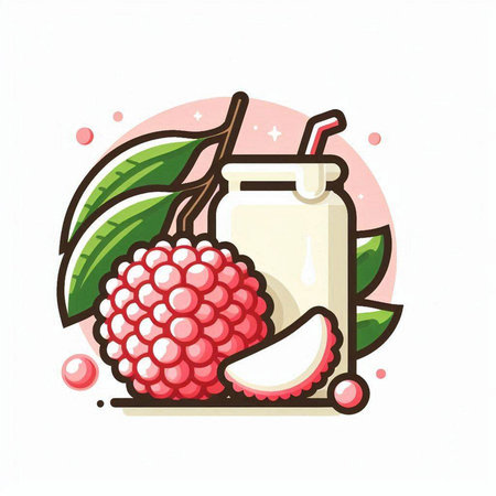 Lychee smoothie in a glass jar. Vector illustration.のイラスト素材