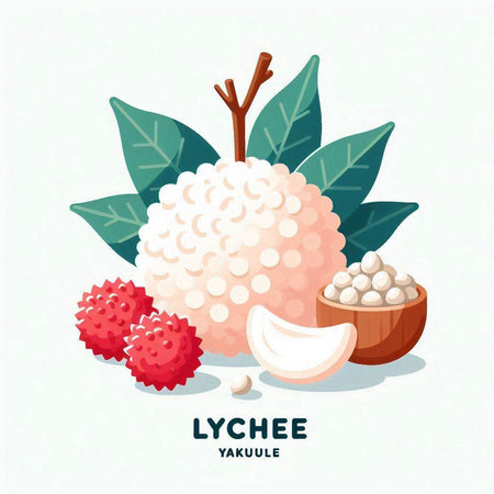 Lychee vector illustration. Ripe lychee fruit with leaves and fruits.のイラスト素材