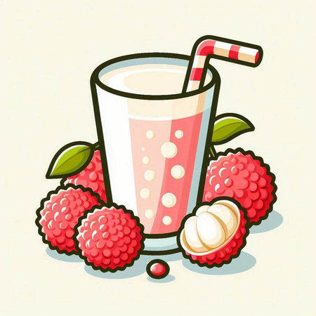 Illustration of a glass of lychee juice with fresh fruitsのイラスト素材