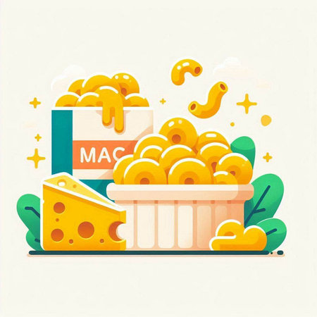 Vector illustration of macaroni, cheese and nuts in paper boxのイラスト素材