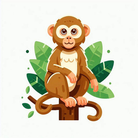 Cute cartoon monkey sitting on a tree branch. Vector illustration.のイラスト素材