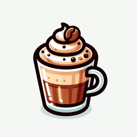 Coffee cup with whipped cream and coffee beans. Vector illustration.のイラスト素材