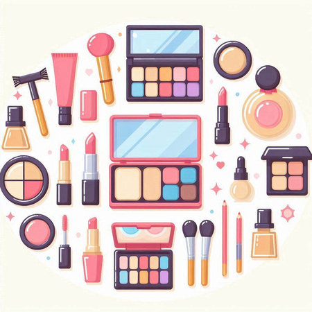 Makeup set. Vector illustration in a flat style on a white background.のイラスト素材
