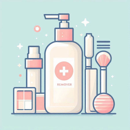 Cosmetic products and tools. Vector illustration in flat cartoon style.のイラスト素材