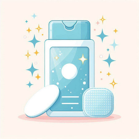 cosmetic cream bottle with cotton swabs, vector illustration in cartoon styleのイラスト素材