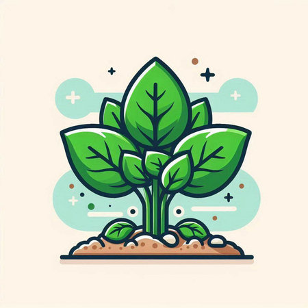 Illustration of a green sprout growing in the ground. Vector illustration.のイラスト素材