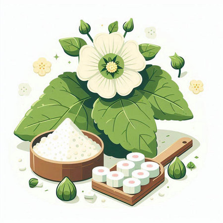 Illustration of a spa set with flowers, leaves and bath salt.のイラスト素材