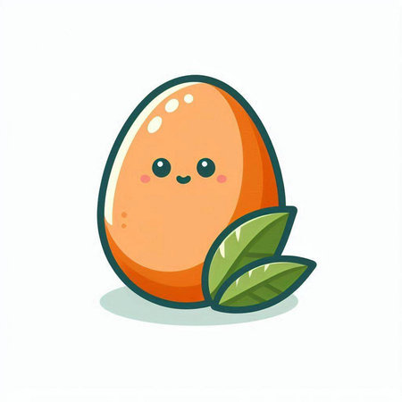 Cute cartoon egg character with green leaves. Vector illustration isolated on white background.のイラスト素材