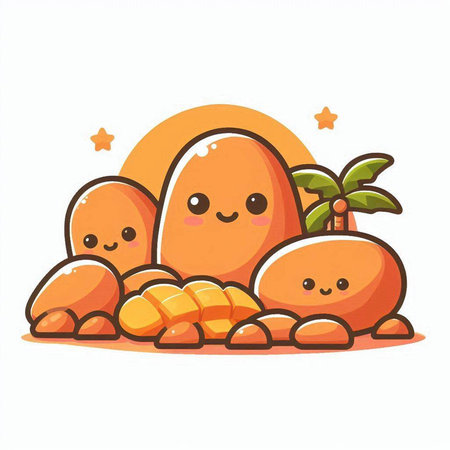 Cute kawaii cartoon character of papaya fruit, vector illustrationのイラスト素材