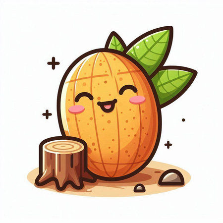Cute cartoon kawaii santol fruit character vector illustration.のイラスト素材