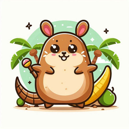 Cute cartoon chipmunk on a tropical background. Vector illustrationのイラスト素材