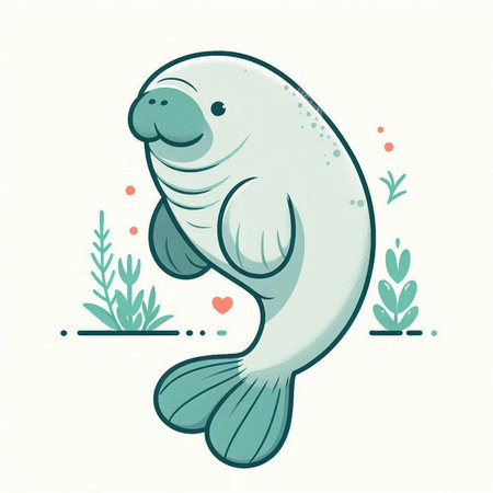 Cute cartoon seal on the background of plants. Vector illustration.のイラスト素材