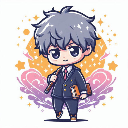 Cute schoolboy with a book in his hand. Vector illustration.のイラスト素材