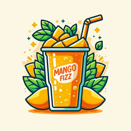 Mango smoothie. Vector hand drawn illustration in cartoon style.のイラスト素材