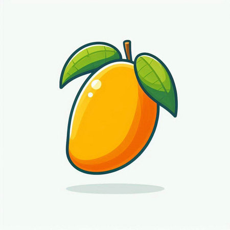 Mango fruit on a light background. Vector illustration in cartoon style.のイラスト素材