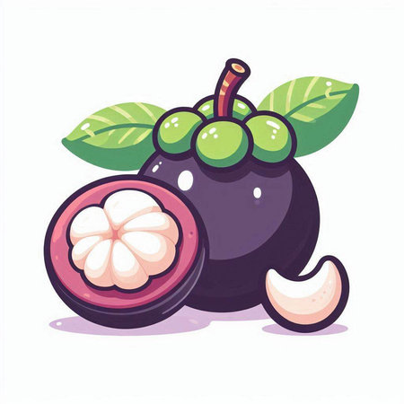 Mangosteen fruit vector illustration. Exotic tropical fruit.のイラスト素材